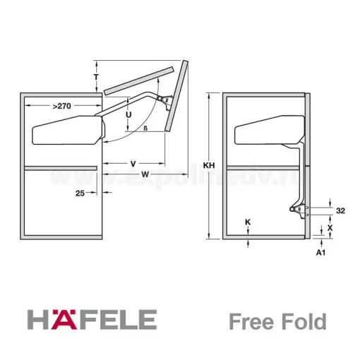 Подъемники складные подъемный механизм 2-х двер. free fold серия f (650-730мм), 5,8-12,2 кг