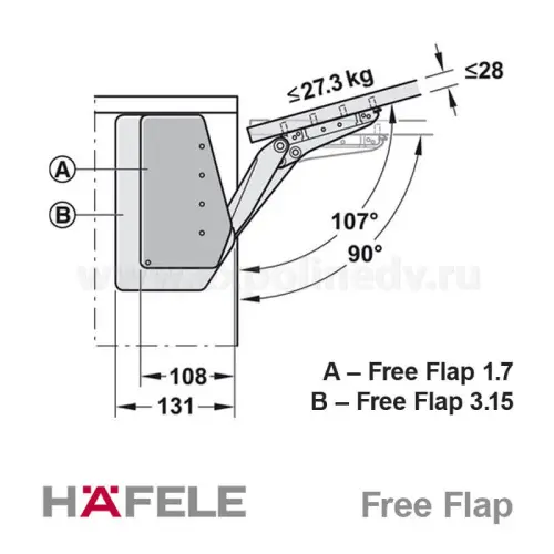 Подъемники поворотные подъемник hafele free flap 1.7 серия c (200-450мм) 2,7-14,7кг